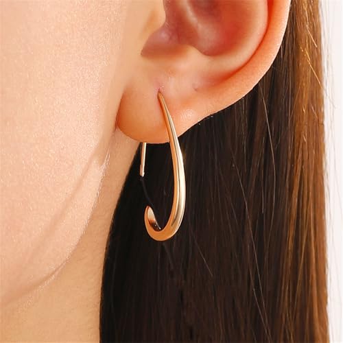 MALOYANVE Lightweight Teardrop Hoop Earrings Gold Silver Plated Large Hollow Out Oval Pull Through Statement Hoop Earrings High Polished Jewelry Gift for Women - color: Gold