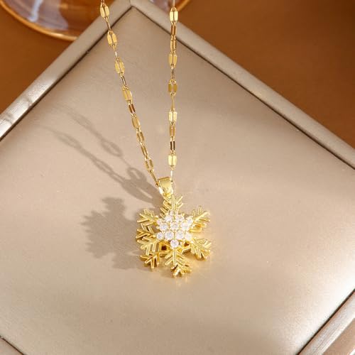 Sunflower Fidget Necklace for Women Gold Moon Necklace Rotating Heart Necklaces Spinning Crystal Flower Anxiety Necklaces Crescent Moons Jewelry Accessories - color: Snowflake