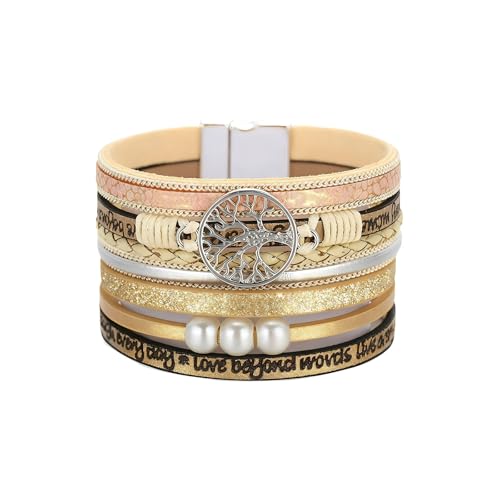 Leather Wrap Bracelets for Women, Boho Leopard Multi-Layer Crystal Beads Cuff Jewelry - color: J-Warp-003