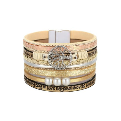 Leather Wrap Bracelets for Women, Boho Leopard Multi-Layer Crystal Beads Cuff Jewelry - color: J-Warp-003