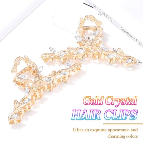 CAKURE Gold Claw Clip Rhinestone Hair Clips Large Fancy Hair Claw Clip Hair Accessories for Women (Pack of 2) (b-gold) - color: b-gold
