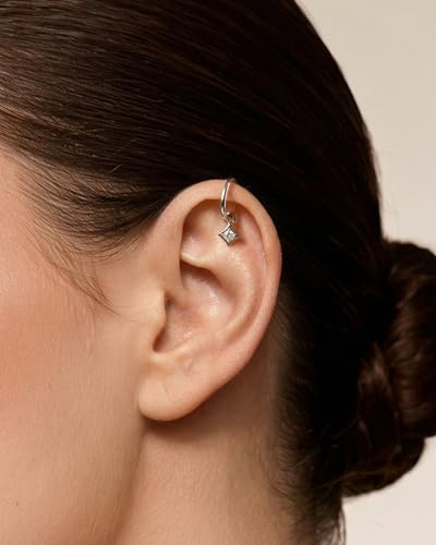 COCHARM Clicker Rook Earring-Star 16G Moon & Square Helix Rarrings,316L Stainless Steel Helix Daith piercing Jewelry 6/8MM - color: Square-8MM