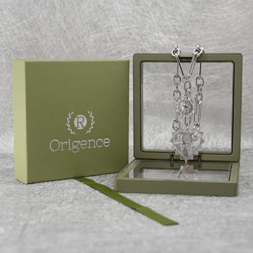 ORIGENCE Sun Heart Necklace for Women 18K Gold Plated Heart Pendant Necklace Chunky Chain Choker Necklaces Hip Hop Charm Necklaces Trendy Unisex Jewelry - style: HCharm-Silver