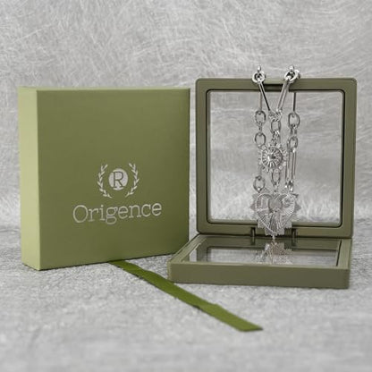 ORIGENCE Sun Heart Necklace for Women 18K Gold Plated Heart Pendant Necklace Chunky Chain Choker Necklaces Hip Hop Charm Necklaces Trendy Unisex Jewelry - style: HCharm-Silver