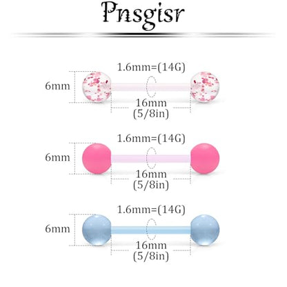 14G 14/16mm Plastic Nipple Piercing Jewelry Tongue Rings Glow in The Dark Bridge Barbells for Women Men Surgery - size: 14g*16mm