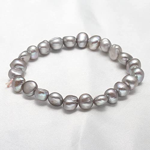 Handmade Women's Pearl Bracelet | Stretchy Beaded 7-8mm Baroque Pearl Bracelet for Ladies and Girls - Pink, Black, White, Grey, Multicolor - color: Grey