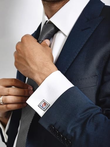 FindChic Stainless Steel Round Cufflinks with Custom Text/Picture/Monogram Letters 18K Gold Plated/Black Color for Men Groom Suits Shirts, with Gift Box - style: 02. CZ custom photo-square (black)