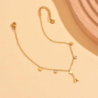 Initial Anklet for Women, 18K Gold Plated Waterproof Ankle Bracelet, Star CZ Letter A-Z Personalized Beach Foot Jewelry - color: A
