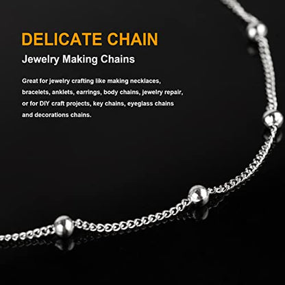Silver Satellite Bead Chain 304 Stainless Steel Chain for Jewelry Making | 32.8 Feet/10M Women Necklace Chains Bulk Thin Curb Craft Chain DIY Jewelry Supplies - color: Bead Silver