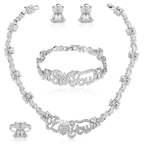 Woman Jewelry Sets Gold Jewelry Sets XOXO Women's Gold Jewelry Fashion Jewelry Necklaces Earrings Woman Accessories Bracelets Jewelry Gifts Love Necklaces - color: X004-Silver
