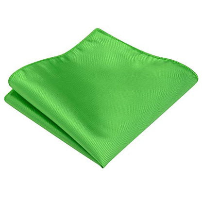 GUSLESON New 3.15"（8cm） Solid Color Necktie and Pocket Square Cufflinks Clip Set - color: Lime Green