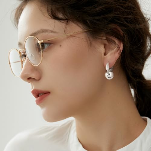 14k Gold Plated Ball Dangle Earrings for Women Sterling Silver Ball Drop Earrings Hypoallergenic Round Balls Hoop Earring Leverback Lightweight Earrings Fashion Jewelry - color: 04-silver