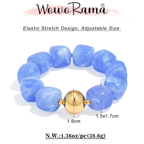 WOWORAMA Chunky Beaded Bracelets for Women Colorful Large Square Beads Bracelet Boho Acrylic Resin Stretch Bracelets Statement Chunky Bracelet Summer Jewelry - color: Square-Light Blue