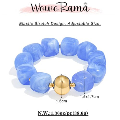 WOWORAMA Chunky Beaded Bracelets for Women Colorful Large Square Beads Bracelet Boho Acrylic Resin Stretch Bracelets Statement Chunky Bracelet Summer Jewelry - color: Square-Light Blue