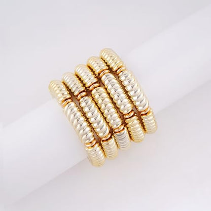LALAPPLE Gold Plated Beaded Acrylic Bamboo Tube Bangle Bracelets for Women, Colorful Chunky Curved Tube With Gold Plated Pieces Beads Stretch Bracelet Friendship Summer Beach Jewelry - color: B-gold 5pcs(Chunky set)