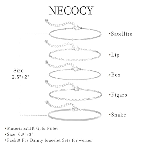 5Pcs Thin Silver Plated Bracelets Sets for Women Dainty | Silver Jewelry Trendy Stackable Rope Snake Box Figaro Chain Bracelets Pack Costume Fashion Gifts - style: 5Pcs BRACELET SET-04