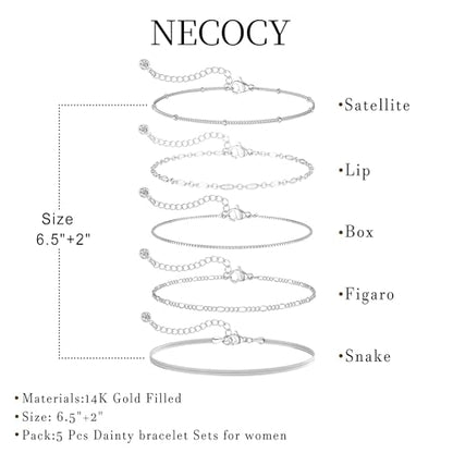 5Pcs Thin Silver Plated Bracelets Sets for Women Dainty | Silver Jewelry Trendy Stackable Rope Snake Box Figaro Chain Bracelets Pack Costume Fashion Gifts - style: 5Pcs BRACELET SET-04