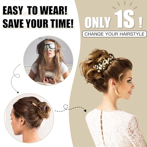 HMD Tousled Updo Messy Bun Hair Piece for Women Synthetic Hair Extension | Messy Bun Hair Piece with Elastic Scrunchie Synthetic Tousled Updos Ponytail Hairstyles for Daily Wear - color: 85/613#Ash Blonde Mix Bleach Blonde