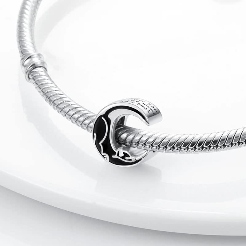 Vegas Safety Chain Sun Birthday Mom Camera Dog God Psalm Bead Pendant 925 Sterling Silver Dangle Compatible With Pandora Moments Charm Bracelet - style: I Love You To The Moon And Back Black Cat Kitten