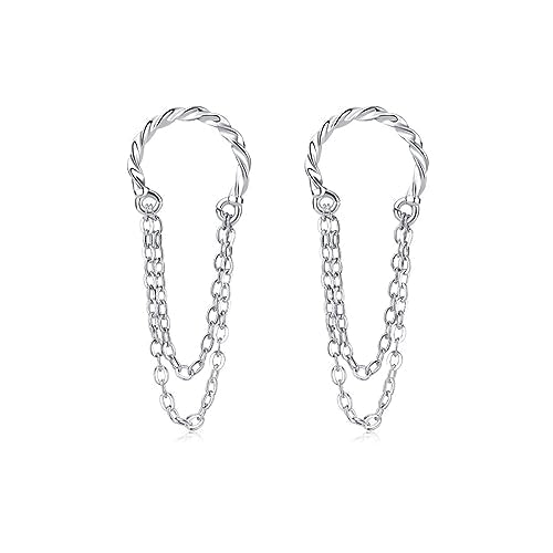 Reffeer Solid 925 Sterling Silver Cuff Earrings Chain Cartilage Wraps for Women Teens Minimalist Cuff Earrings No Piercing - color: A-Silver