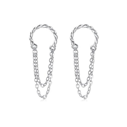 Reffeer Solid 925 Sterling Silver Cuff Earrings Chain Cartilage Wraps for Women Teens Minimalist Cuff Earrings No Piercing - color: A-Silver