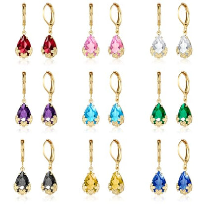Dangle Earrings for Women Multicolor Crystal Drop Earrings Set Leverback Teardrop Earrings 925 Silver and 14K Gold Plated Hypoallergenic Fashion Cubic Zirconia Dangle Earrings Trendy Jewelry Gifts for Women - style: Teardrop Set-G 1