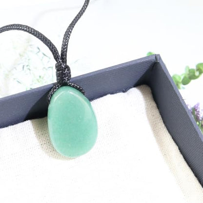 FANASY Natural Gemstone Pendant Necklace Healing Crystal Stone Choker Necklace Adjustable Waxed Black Rope for Women Men - color: Green Aventurine