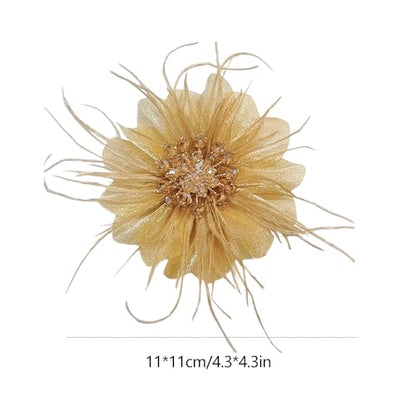 4" Crystal Feather Flower Brooch Pin for Women Girls Dainty Bright Satin Rhinestone Floral Brooches Lapel Hair Pins Elegant Wedding Cocktail Prom Party Hat Bag Suit Clothing Dress Accessories Jewelry Gift - color: Gold