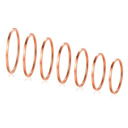 FOCALOOK 28 PCS Knuckle Ring Set 1MM Stainless Steel Women's Thin Plain Band Stacking Midi Finger Rings Set Comfort Fit Silver/Black/Gold/Rose Tone Size 4-10 - color: 03.Rose Gold Plated,7pcs