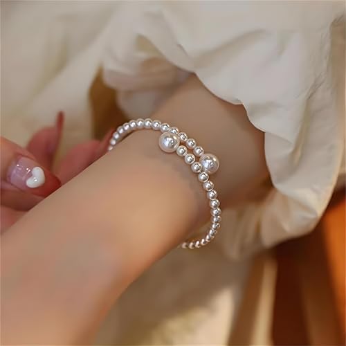 Pearl Bracelets for Women Dainty Gold Pearl Stretch Stackable Bracelet Bridesmaid Wedding Jewelry Gifts Prom Wedding Guest Dress - color: A:White Pearl Bracelet
