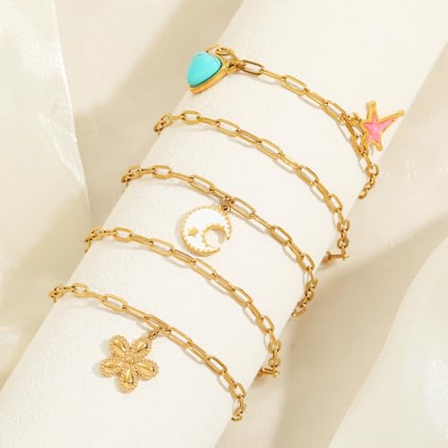 Swyabi 10 PCS Gold Plated Paperclip Bracelet Chains Bulk for Jewelry Making | 18K Stainless Steel, with Extender, No Fade, No Rust, Adjustable, for Men Women DIY, 6.5 Inch - color: 3x7.5mm Gold