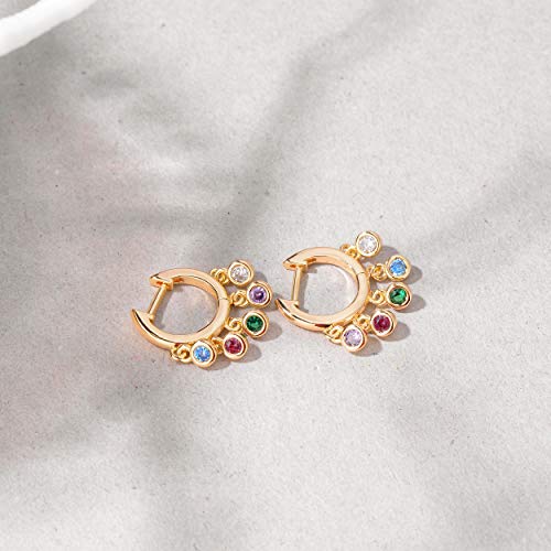 LOYATA Gold Huggie Hoop Earrings 14K Gold Plated Dainty Small Simple Hypoallergenic Jewelry Gift for Women - style: Rainbow Dots-1