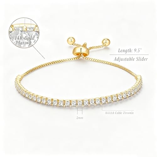 Women's 14K Gold Plated Classic Chain Bracelet - Dainty Tiny Cubic Zirconia Tennis Bracelet, Fashionable Jewelry Gift, Suitable For Parties And Dates To Wear
