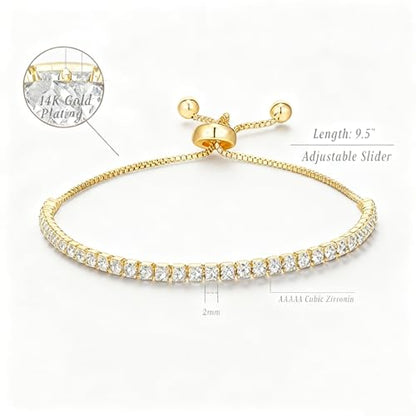 Women's 14K Gold Plated Classic Chain Bracelet - Dainty Tiny Cubic Zirconia Tennis Bracelet, Fashionable Jewelry Gift, Suitable For Parties And Dates To Wear