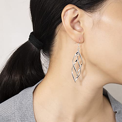 Linear Swirl Wire Earrings For Women dangling Boho Dangle Drop - color: Silver-Linear Swirl Wire Earrings