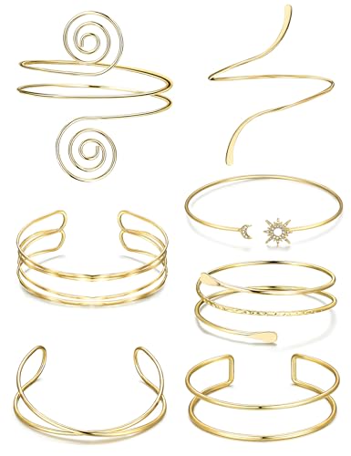 FEYIR 7 Pcs Arm Cuff Jewelry for Women Upper Arm Cuff Bangle Band Armlet Adjustable Arm Cuff Bracelet - color: G