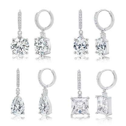 2-4 Pairs Dangle Drop Earrings for Women, 18K Gold Plated Cubic Zirconia Drop Dangle Huggie Hoop Earrings CZ Teardrop Hypoallergenic Jewelry - color: CZ White Gold 1