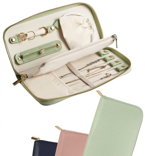 Travel Jewelry Organizer Case - for Tangle-Free Necklaces, Earrings, Rings, Bracelets Storage, Travel Essentials, Fashion Portable Jewelry Travel bags for Women - Large Macaron Green - color: Large Macaron Green