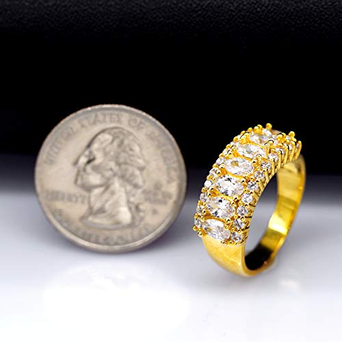 Uloveido Beautiful Women's 7 Stones Wedding Band Oval Cubic Zirconia Engagement Anniversary Rings J501 - color: Gold-White