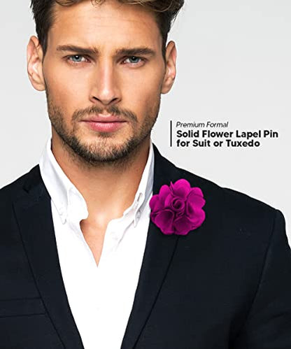 Premium Men's Formal Solid Color Flower Lapel Pin - Boutonniere for Men, Brooch Pin - color: Magenta