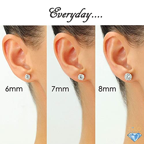 14k White Gold Solitaire Round Cubic Zirconia Stud Earrings with Pushbacks - style: 8mm