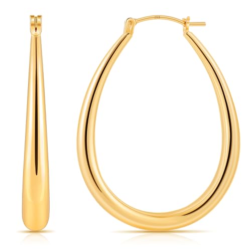 Gacimy Chunky Hoop Earrings for Women, 14K Gold Plated Oval Hoop Earrings with 925 Sterling Silver Post - color: Gold, size: 40mm