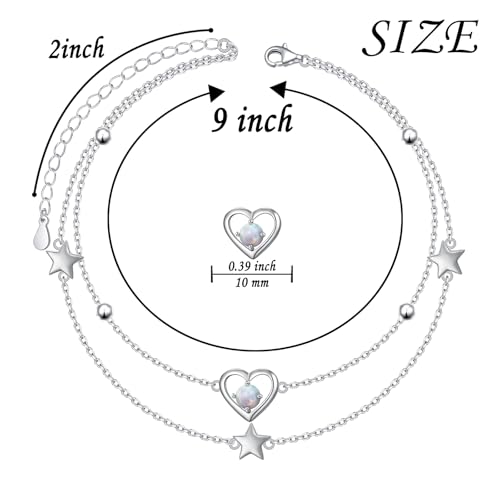 Anklets for Women 925 Sterling Silver Blue Evil Eye Infinity Butterfly Adjustable Multilayer Layered Summer Beach Ankle Bracelet Foot Chain Jewelry for Women - style: Heart Star