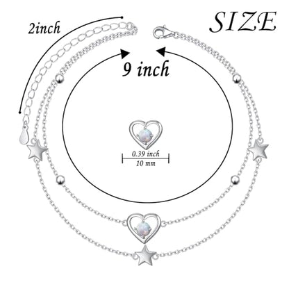 Anklets for Women 925 Sterling Silver Blue Evil Eye Infinity Butterfly Adjustable Multilayer Layered Summer Beach Ankle Bracelet Foot Chain Jewelry for Women - style: Heart Star