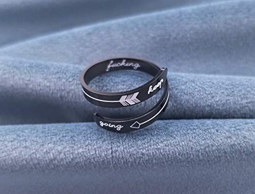 Opening Black Keep Going ring Stainless Steel Adjustable Never give up Jewelry Inspirational Opening Stacking Cute Hiphop Band - style: Keep Going