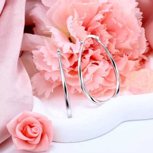 Sterling Sliver Hoop Earrings - Silver Oval Hoop Stud Earrings for Sensitive Ears for Women