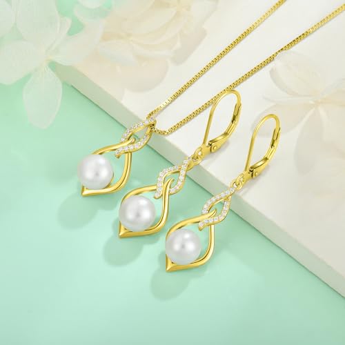 STARCHENIE 925 Sterling Silver Infinity Pearl Necklace for Women | 8mm Freshwater Cultured Pearl, 925 Sterling Silver 18"+2" Chain, Christmas Mother's Day Jewelry Gift for Mom, Sister, Friend - color: Gold