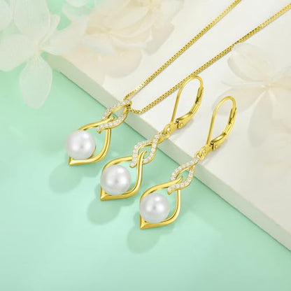 STARCHENIE 925 Sterling Silver Infinity Pearl Necklace for Women | 8mm Freshwater Cultured Pearl, 925 Sterling Silver 18"+2" Chain, Christmas Mother's Day Jewelry Gift for Mom, Sister, Friend - color: Gold