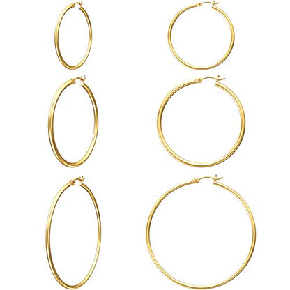 Gold Hoop Earrings for Women 14K Gold Plated | 925 Sterling Silver Post Hypoallergenic Hoop Earrings - color: Gold, size: 30-40-50mm