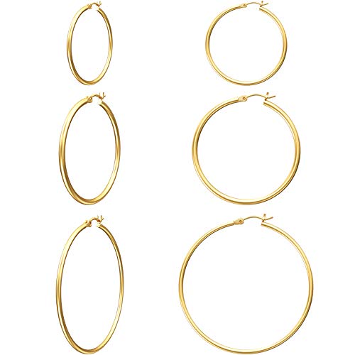Gold Hoop Earrings for Women 14K Gold Plated | 925 Sterling Silver Post Hypoallergenic Hoop Earrings - color: Gold, size: 30-40-50mm